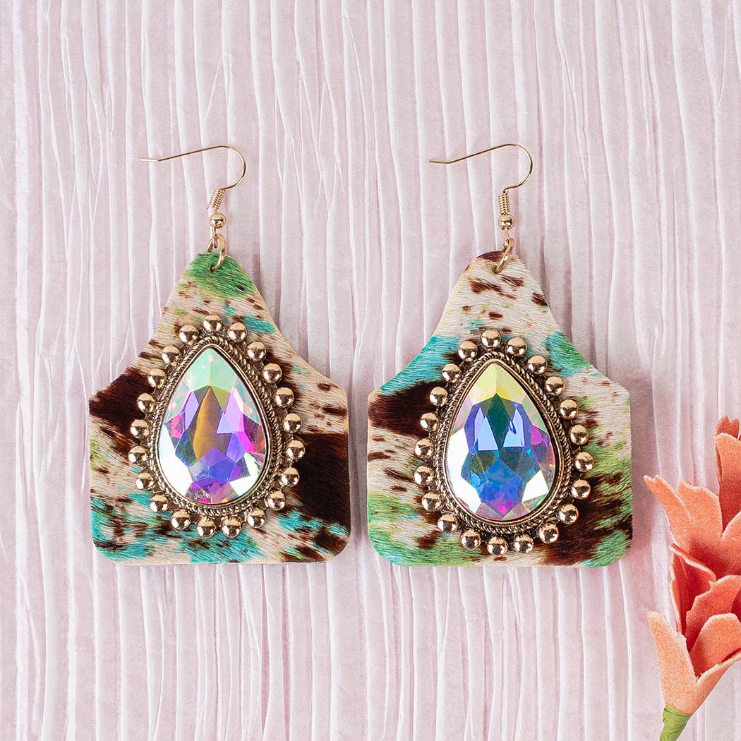 Rhinestone Animal Hide Earrings : Brown
