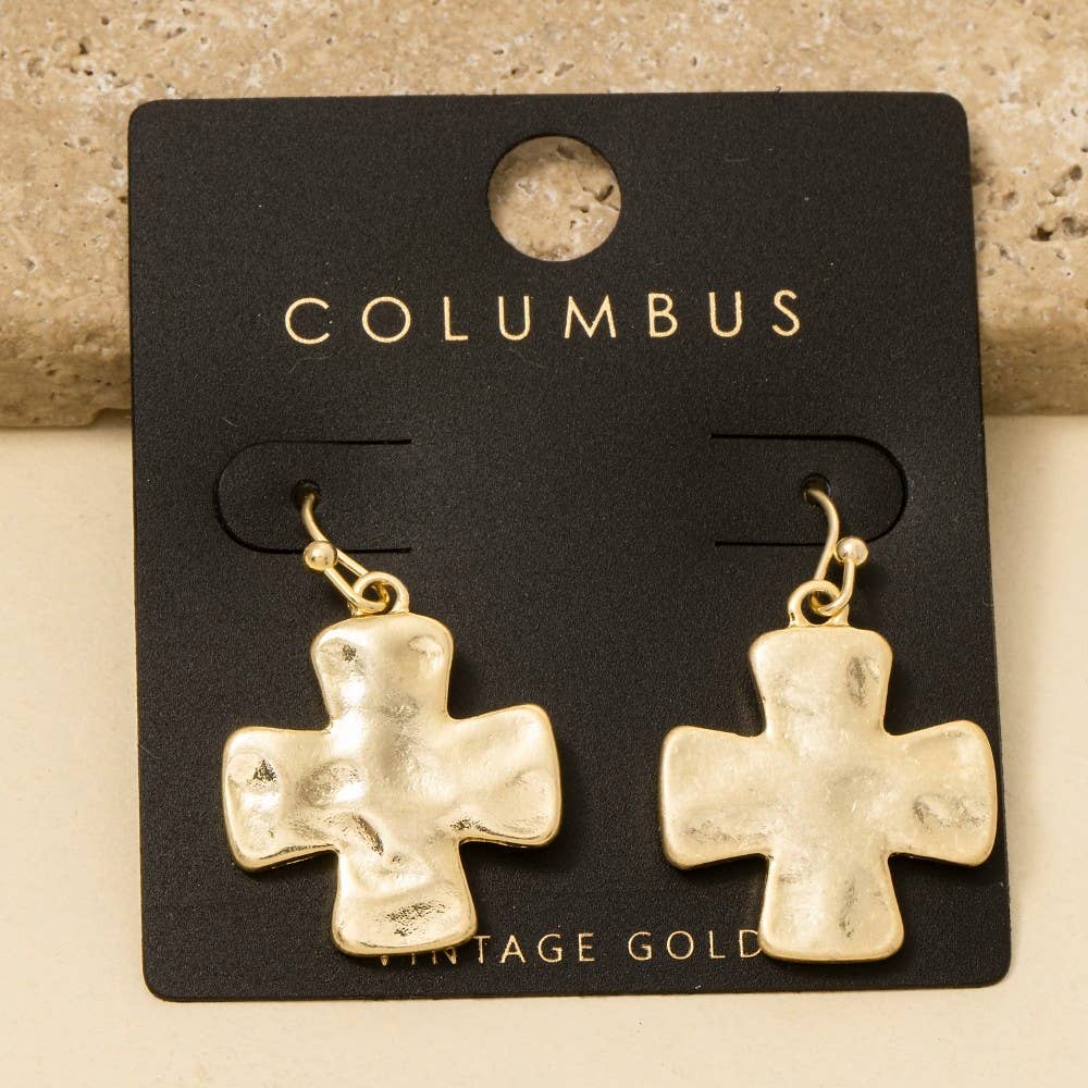 Vintage Gold Dipped Cross Dangle Earrings: GOLD