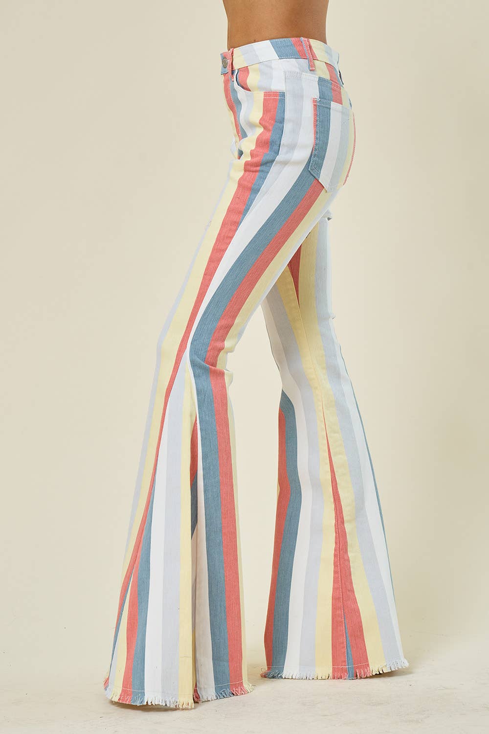 MULTI STRIPE DENIM BELLBOTTOM JEANS -TERRA MULTI 1003: SM