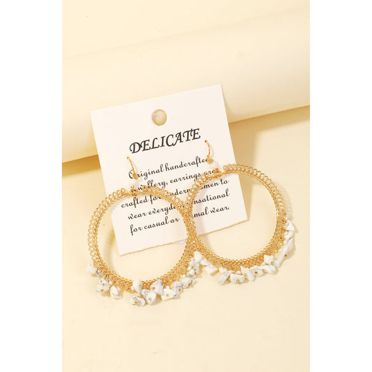 White Stone Fringe Hoop Drop Earrings: GOLD