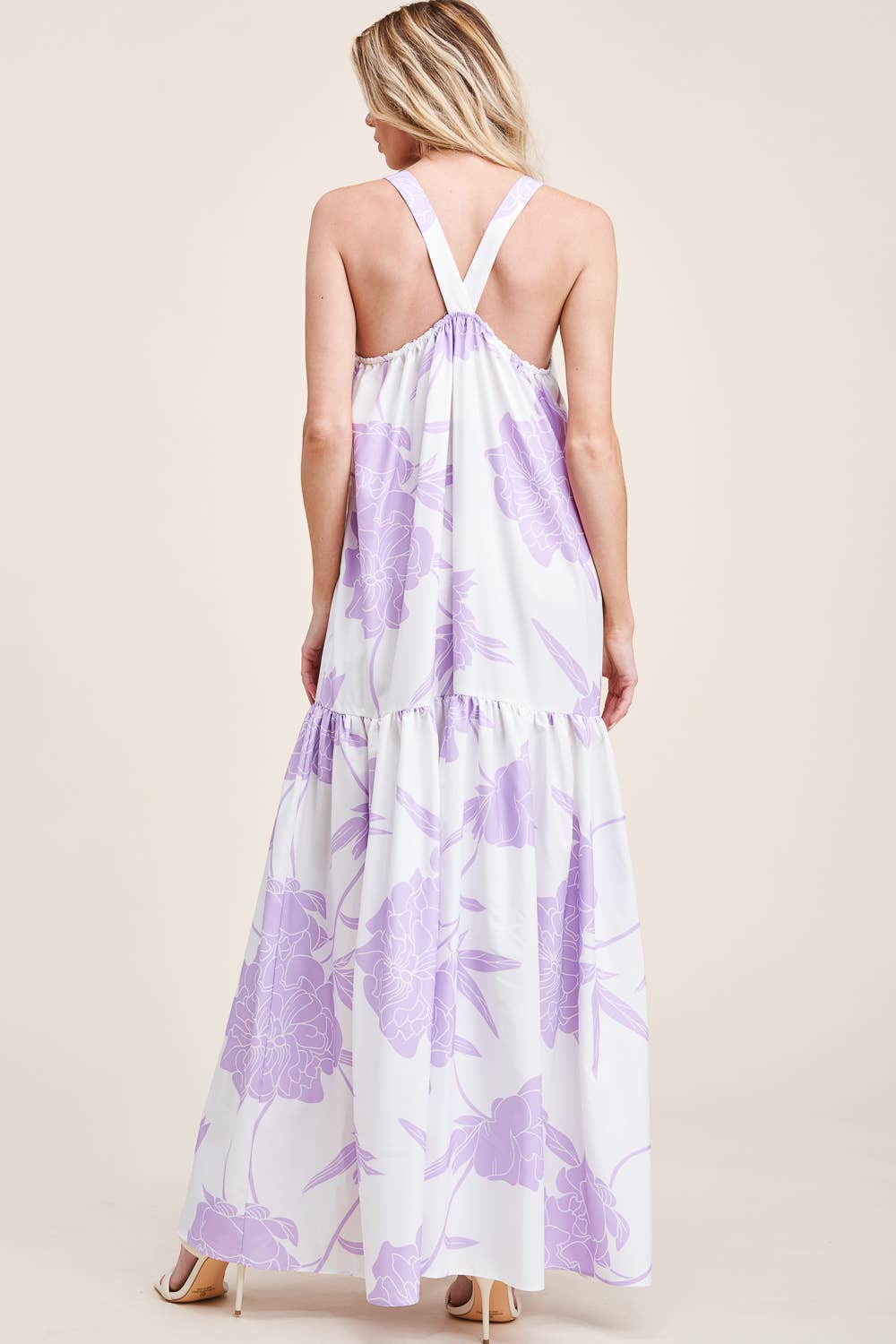 FLORAL PRINTED MAXI DRESS WITH POCKETS: Blue