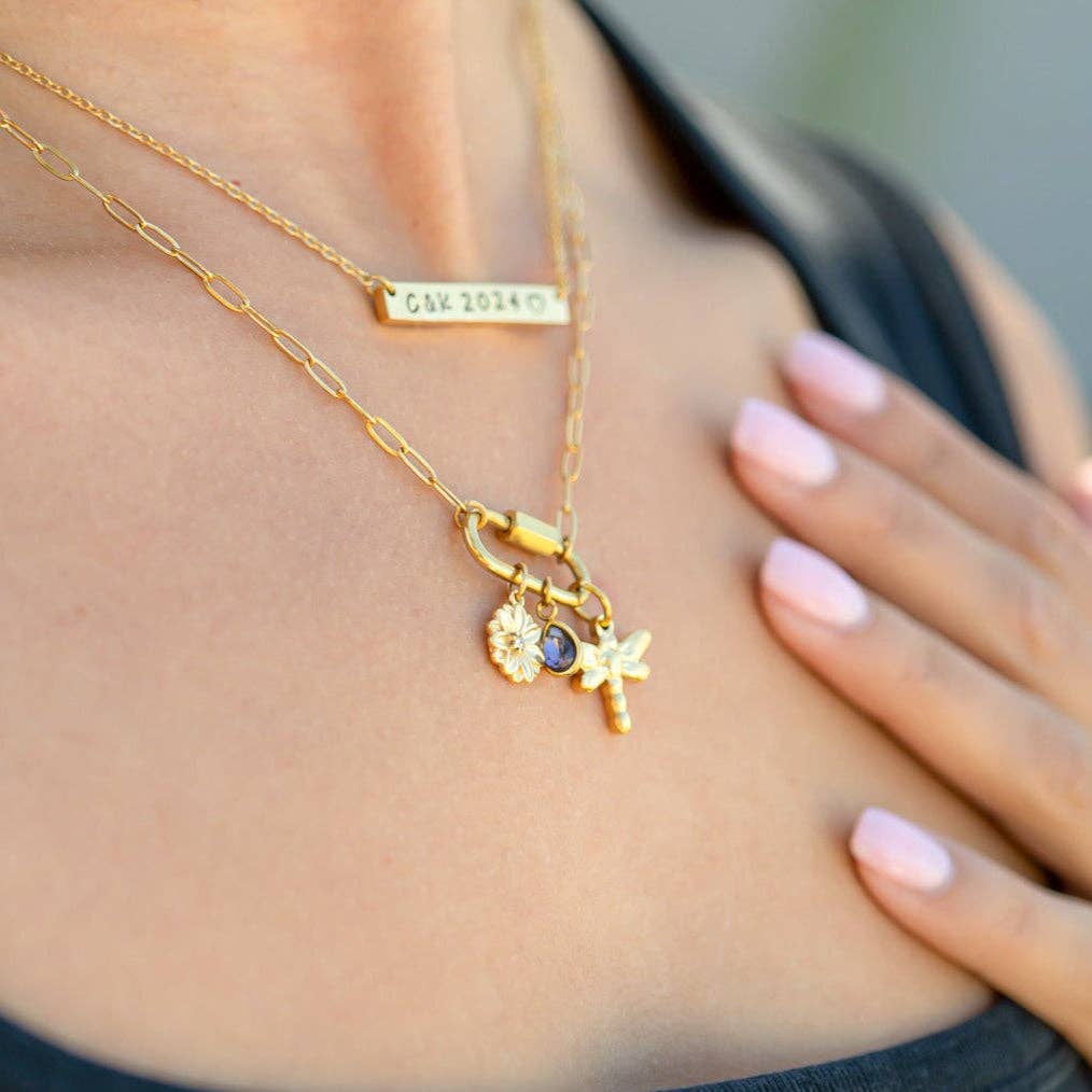 18K Gold PVD Teardrop Birthstone Charm: August