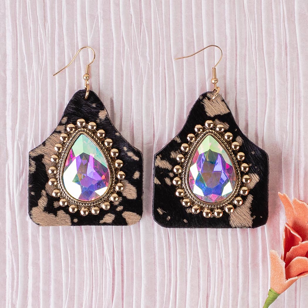 Rhinestone Animal Hide Earrings : Brown