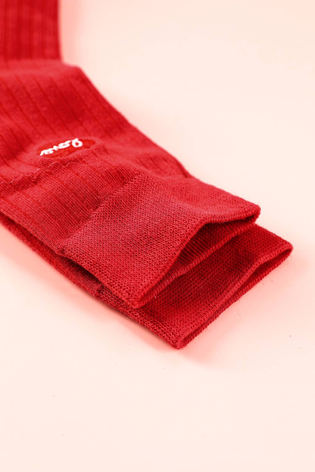 Love Embroidered Ribbed Color Block Crew Socks: Racing Red / ONE SIZE