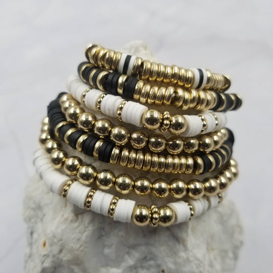 Gold Beaded Heishi Bracelet - Set Of 7: Set Of 7