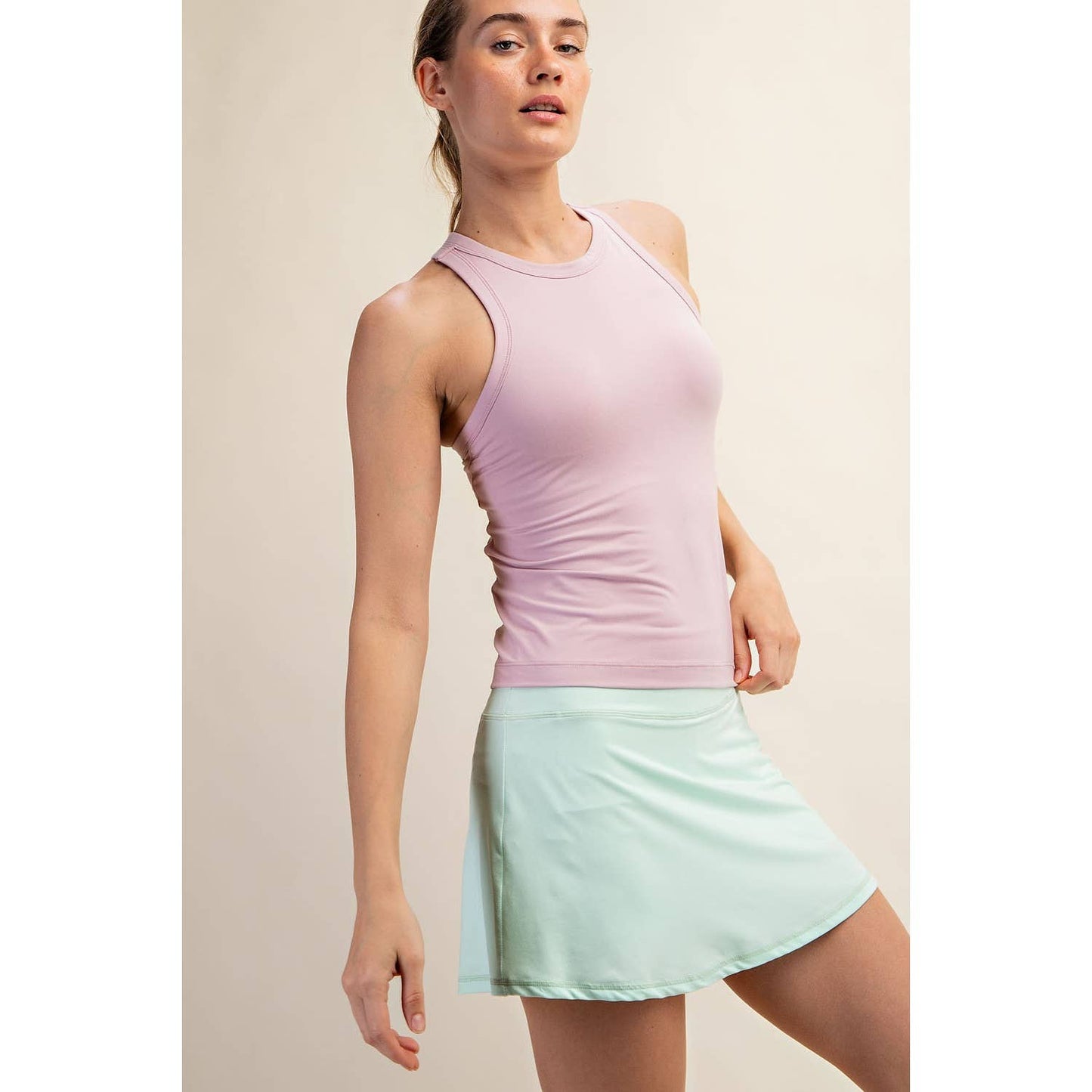 BUTTER SLEEVELESS RACER BACK TANK TOP: Mauve Peony / S-M-L(2-2-2)