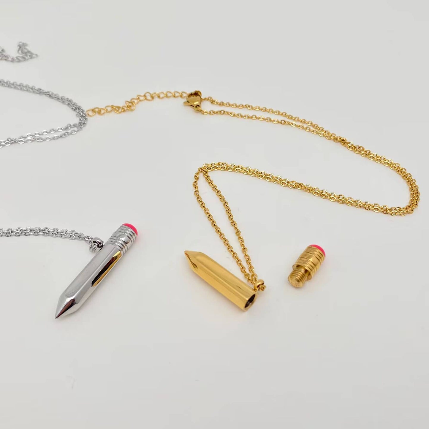 Openable Pencil Stainless Steel Pendant Necklace - FGS: Golden