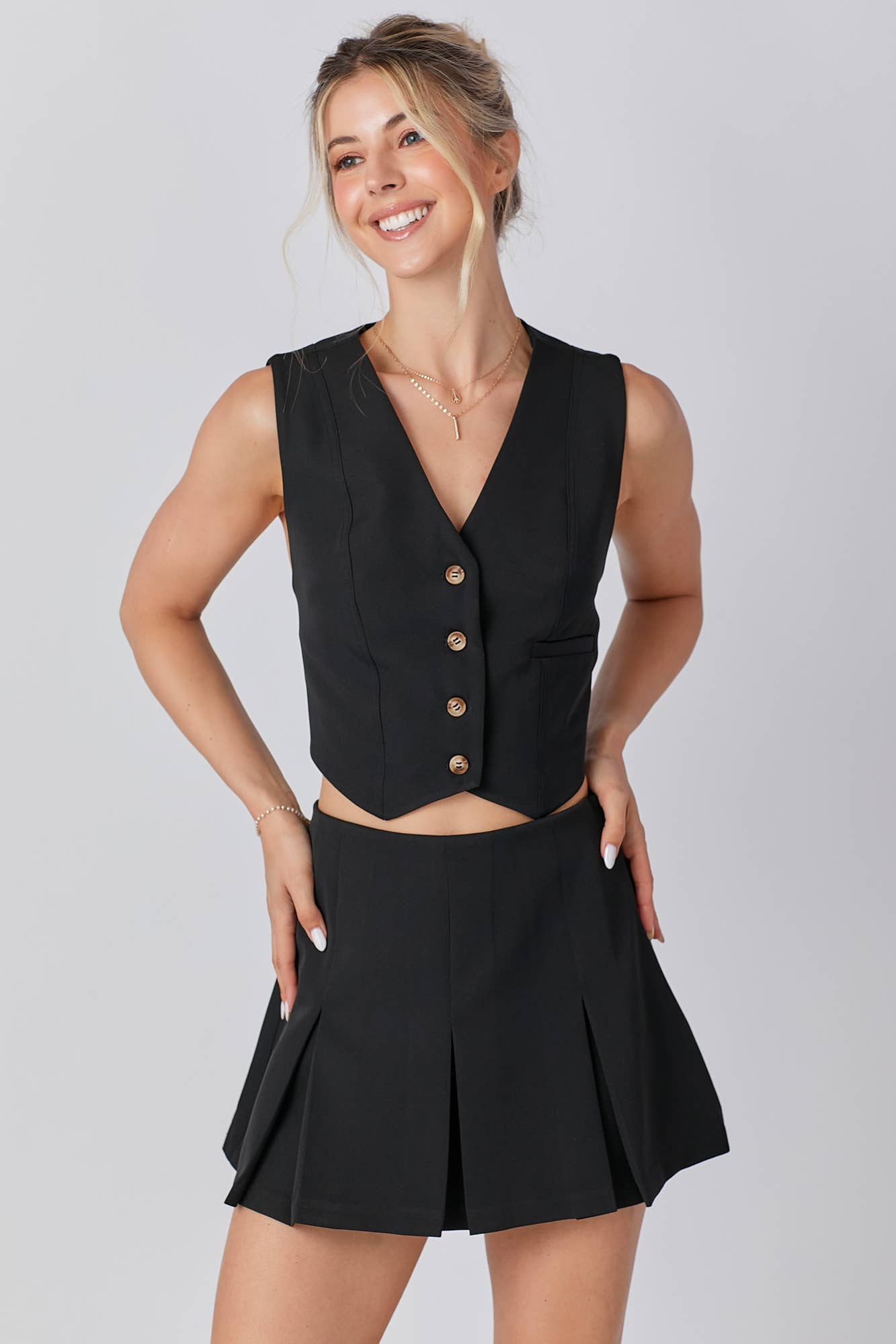 Gameday Front Button Closure Vest pleats Skort Set : RED / L