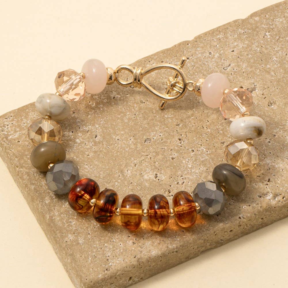 Mixed Faceted And Marble Resin Disc Beaded Toggle Bracelet: BL