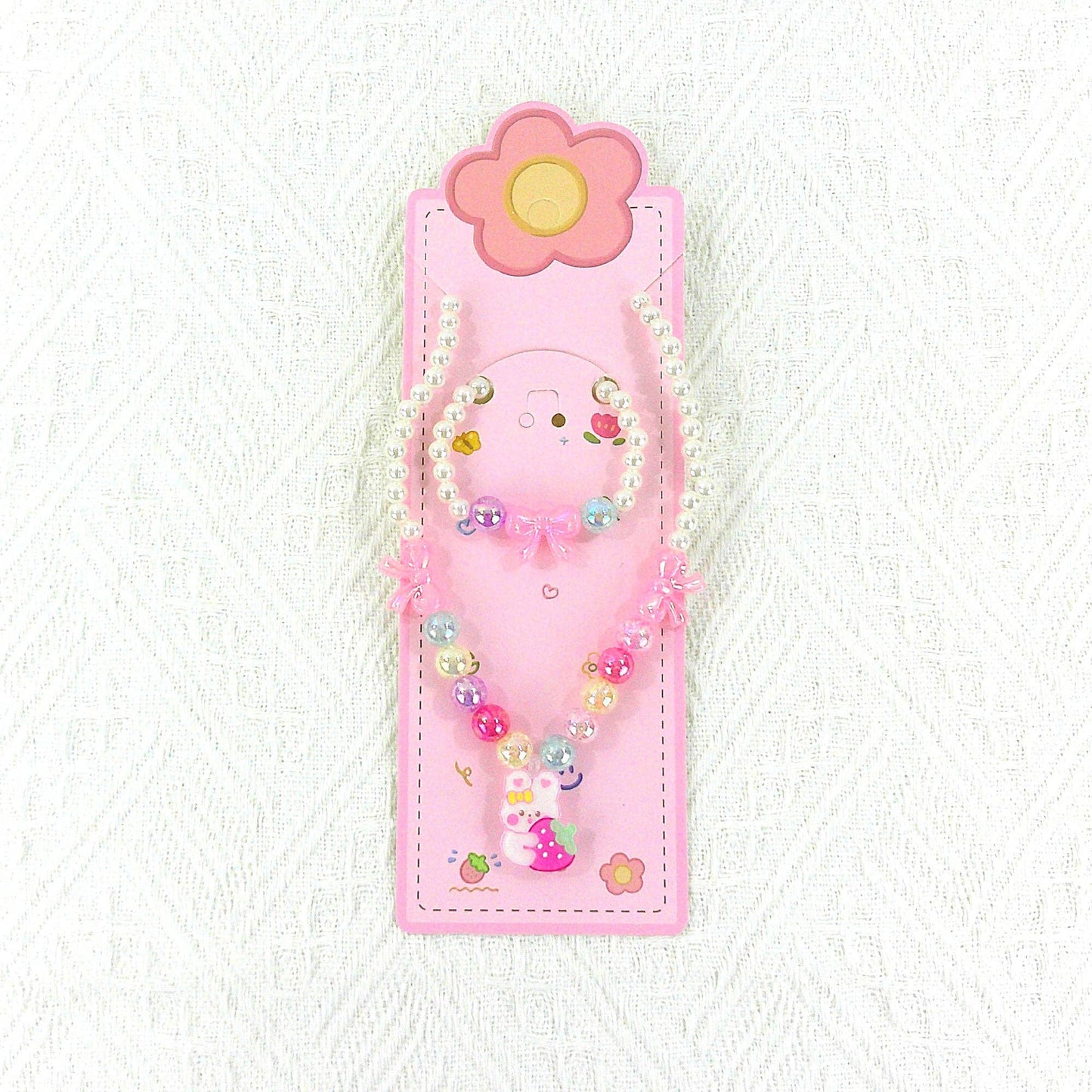KIDS BEADS CHARM NECKLACE AND BRACELET JEWELRY SET 4315-1 : FLOWER