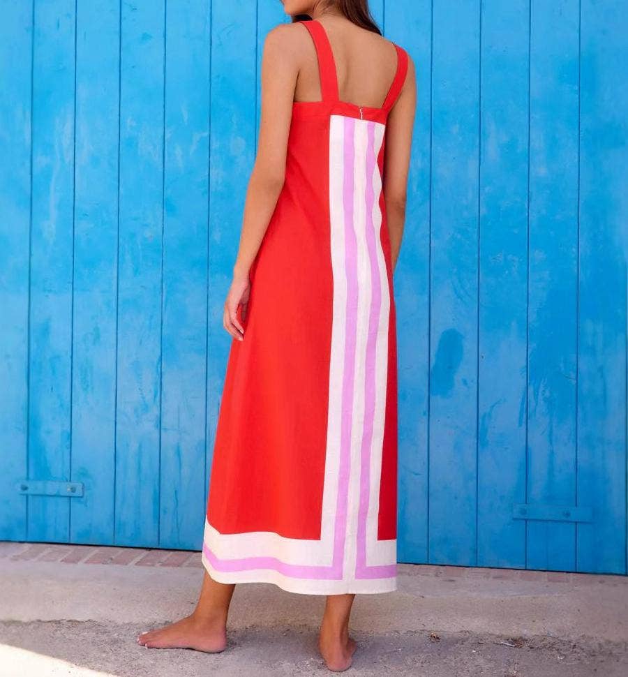 Colorblocked resort slip maxi dress: Red / M