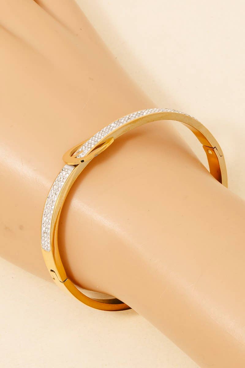 Stainless Steel Pave Belt Style Hinge Bangle Bracelet: G
