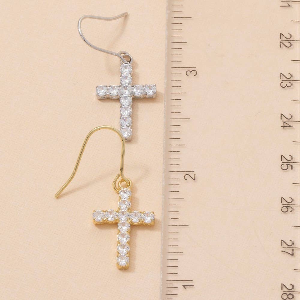 Cz Studded Cross Dangle Earrings: G
