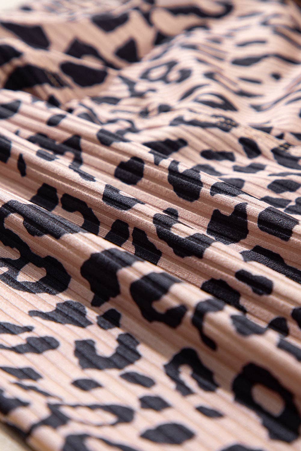 Leopard Ribbed Knit Biker Shorts: Khaki / S