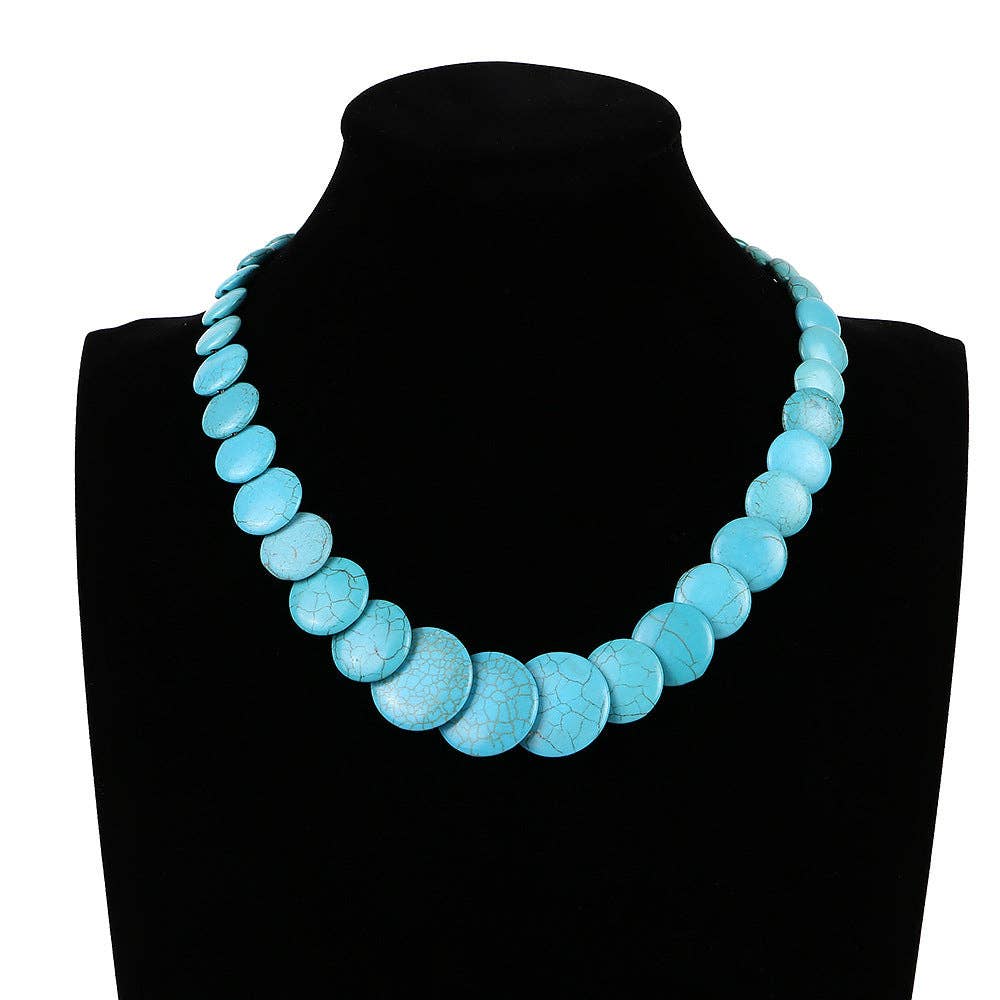 Ethnic Turquoise Short Beaded Necklace: BLUE