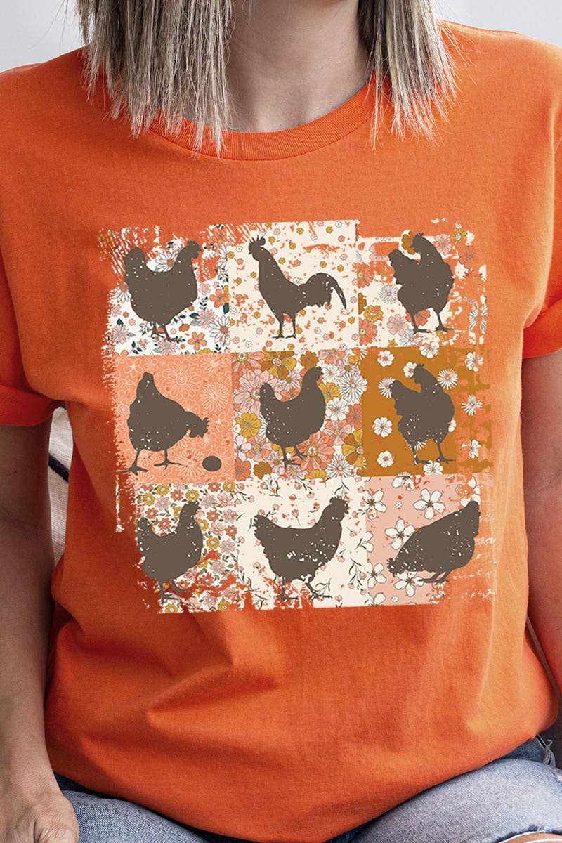 RETRO VINTAGE CHICKENS UNISEX SHORT SLEEVE,GRAPHIC: MAUVE / L