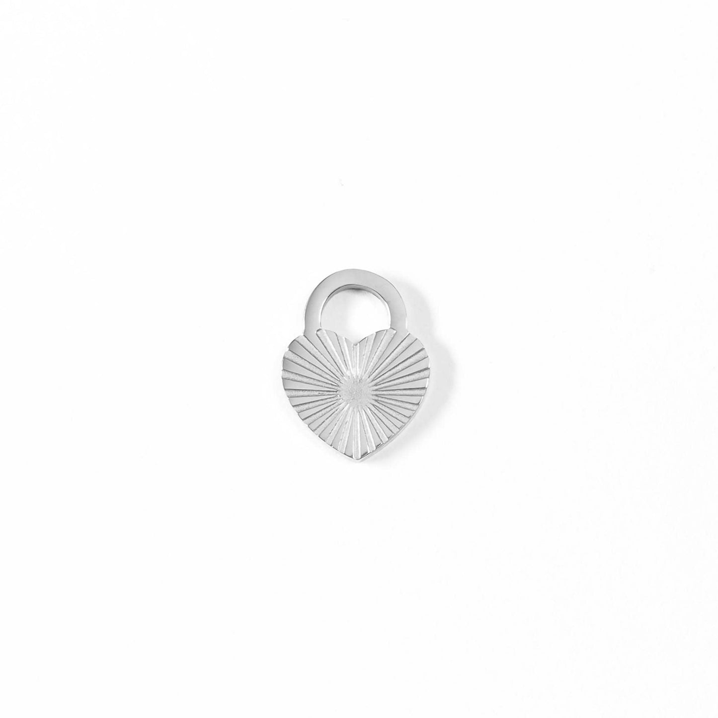 18K Gold PVD Stainless Steel Sunburst Heart Lock Charm: Gold