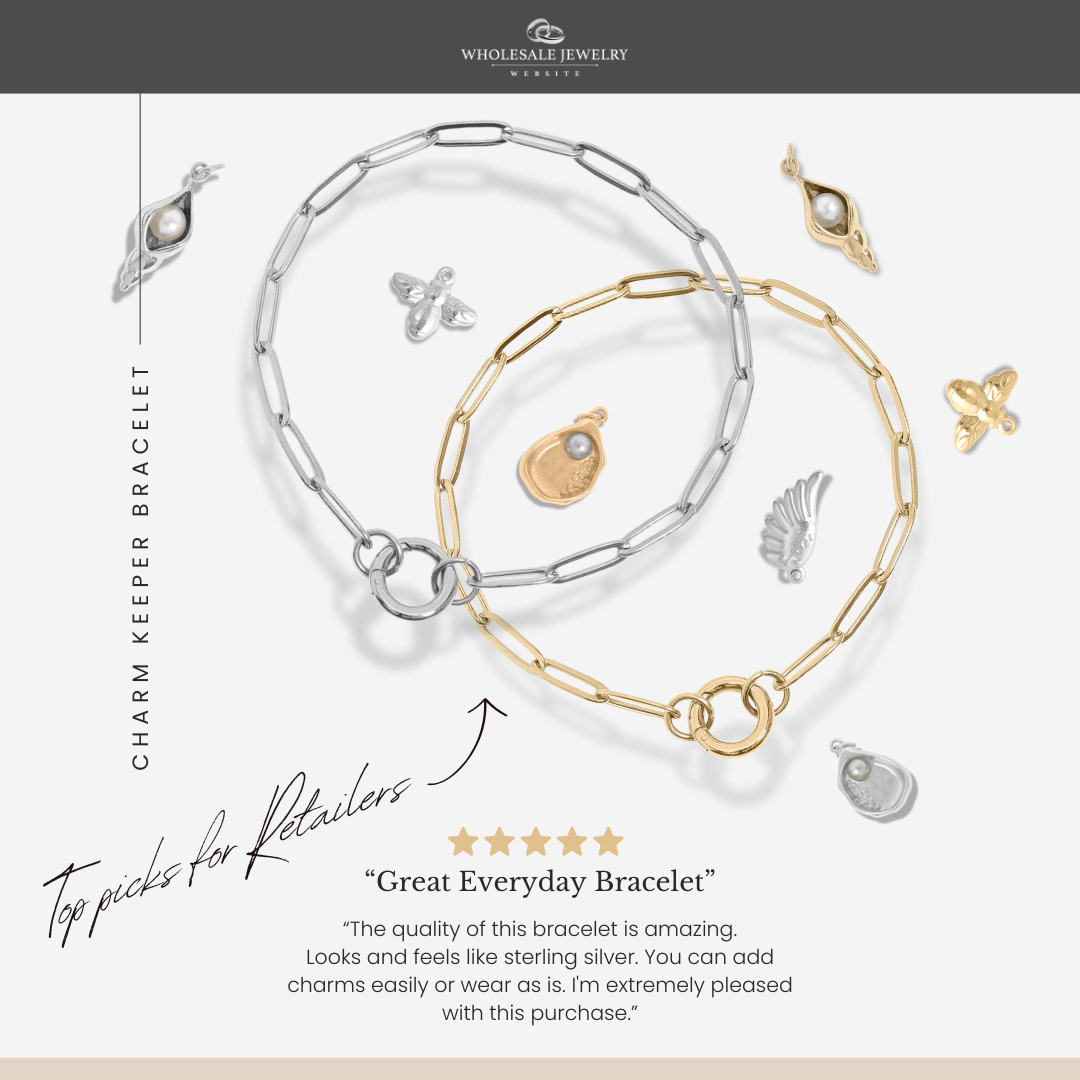 Stainless Steel Paperclip with Charm Keeper Chain Bracelet: Stainless / 6.5"