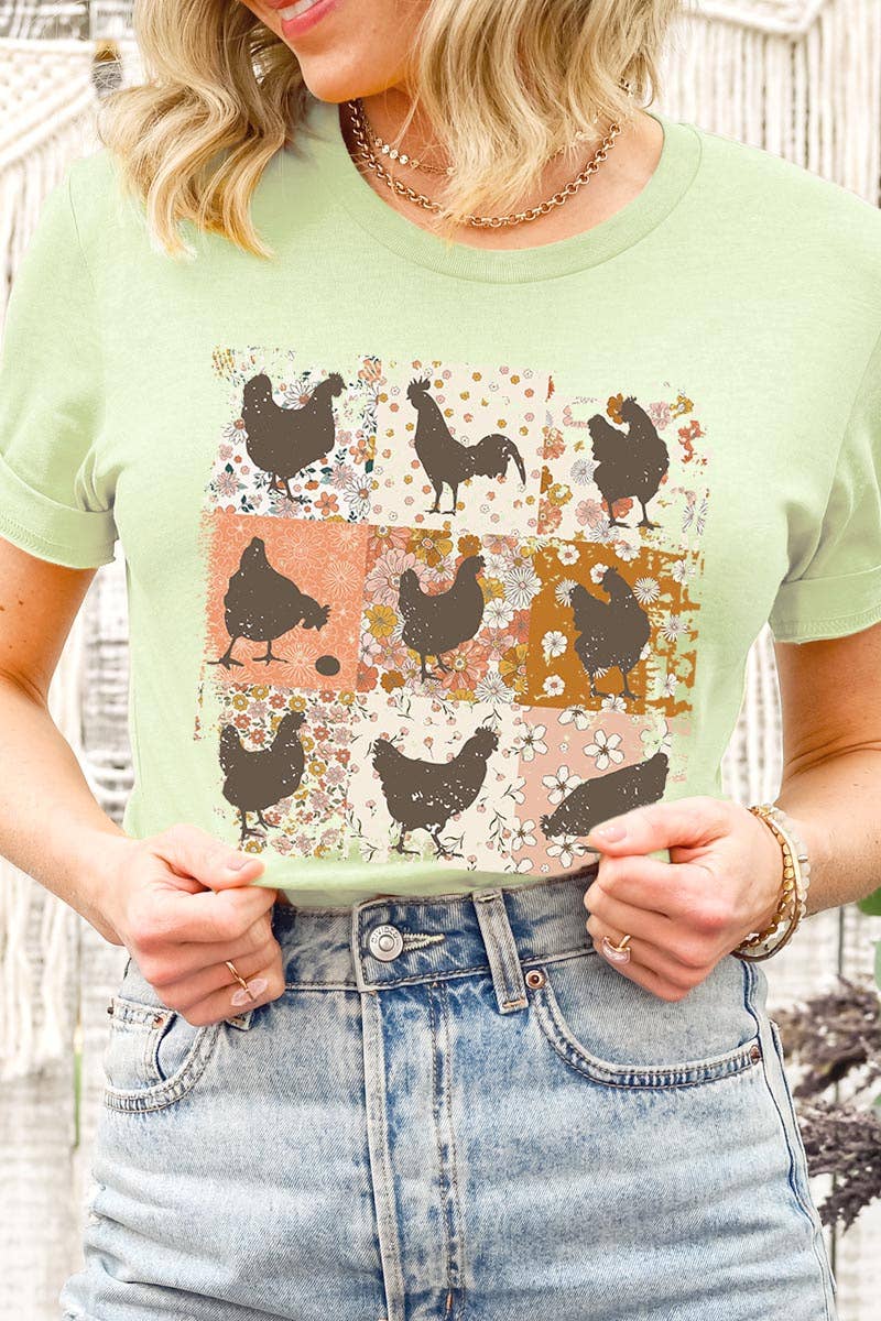 RETRO VINTAGE CHICKENS UNISEX SHORT SLEEVE,GRAPHIC: MAUVE / L