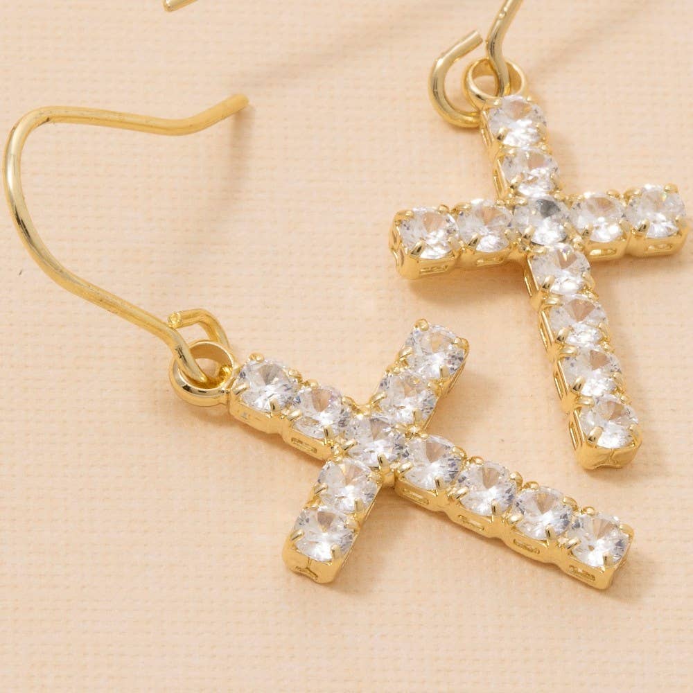 Cz Studded Cross Dangle Earrings: G