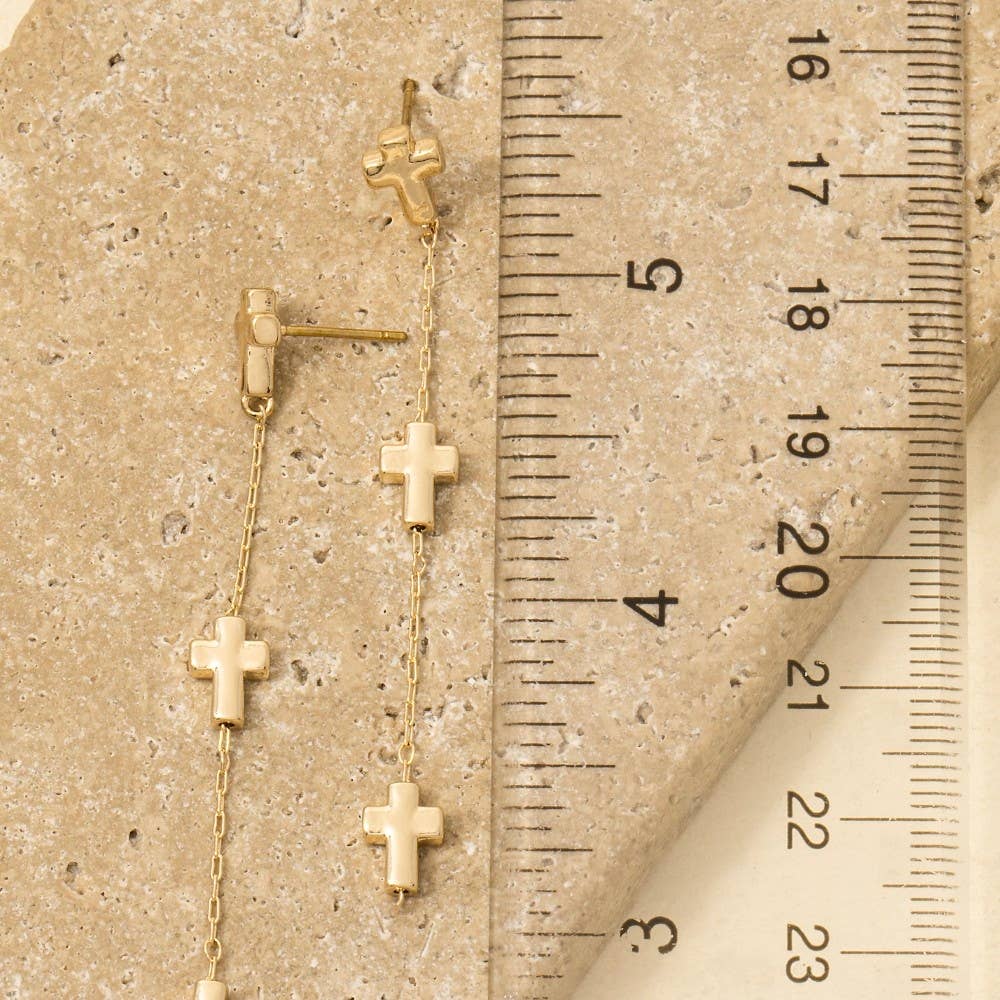 Triple Cross Charms Chain Dangle Earrings: GD