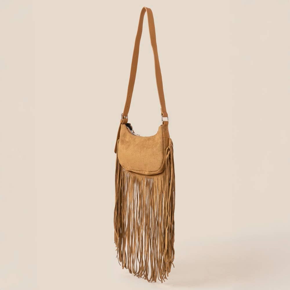 Suede Fringe Crossbody Bag: DBR