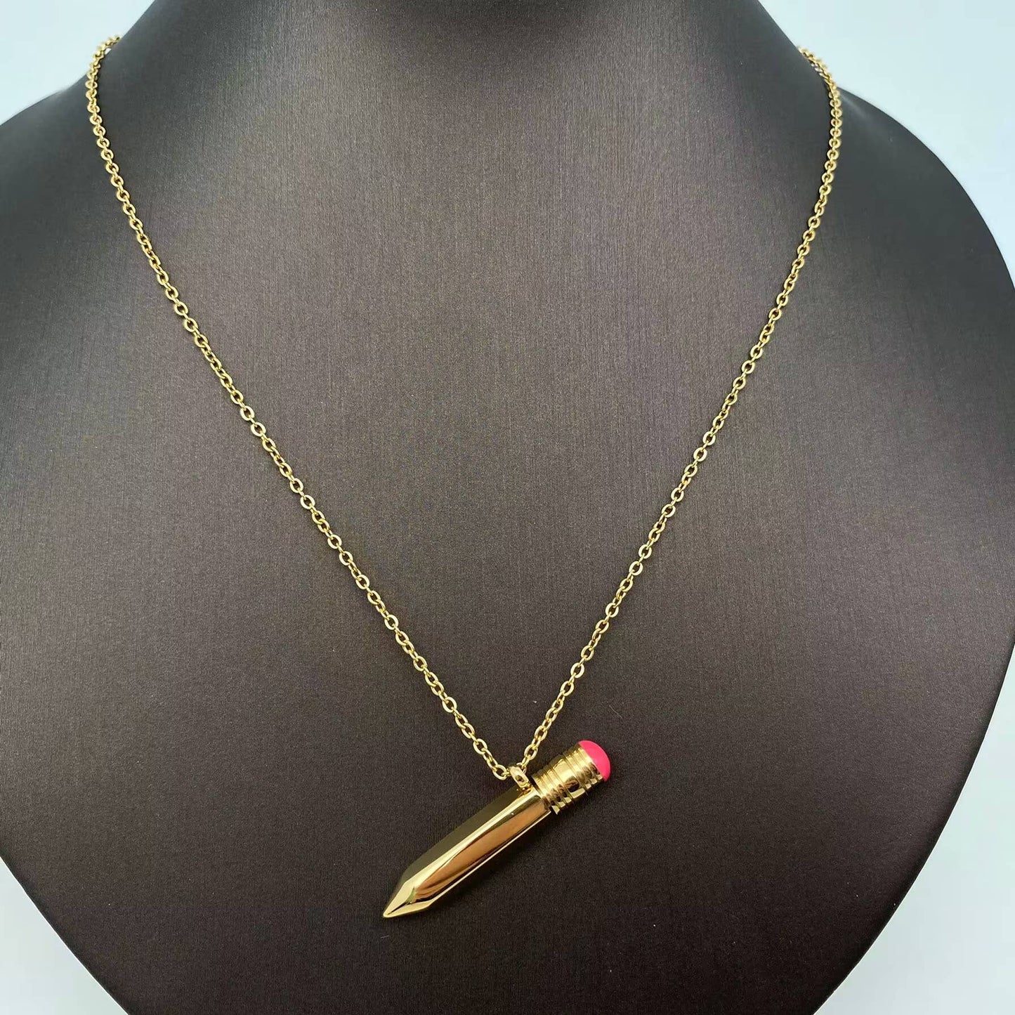 Openable Pencil Stainless Steel Pendant Necklace - FGS: Golden