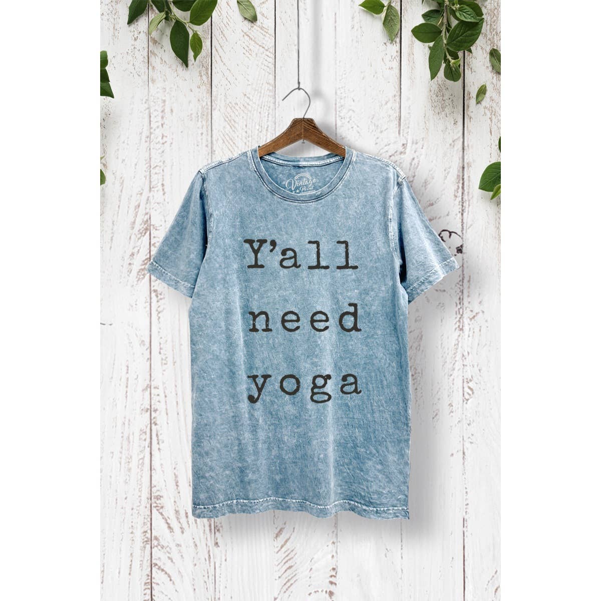 TR245-P7011 Y'ALL NEED YOGA GRAPHIC MINERAL WASH T-SHIRTS: WASHED LILAC / S-M-L-XL(2-2-2-1)