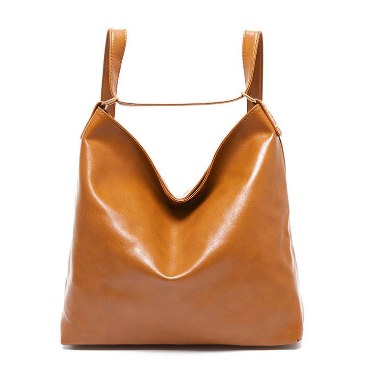 Faux leather crossbody bag backpack: Brown / M