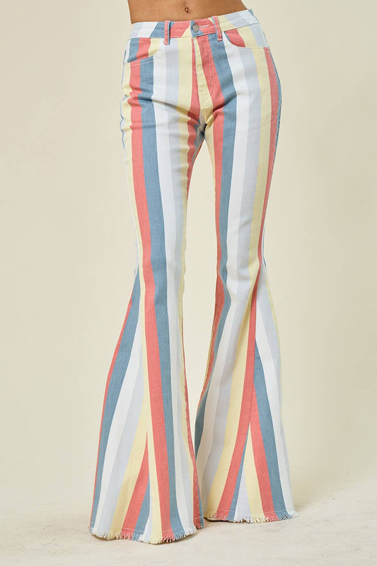 MULTI STRIPE DENIM BELLBOTTOM JEANS -TERRA MULTI 1003: SM