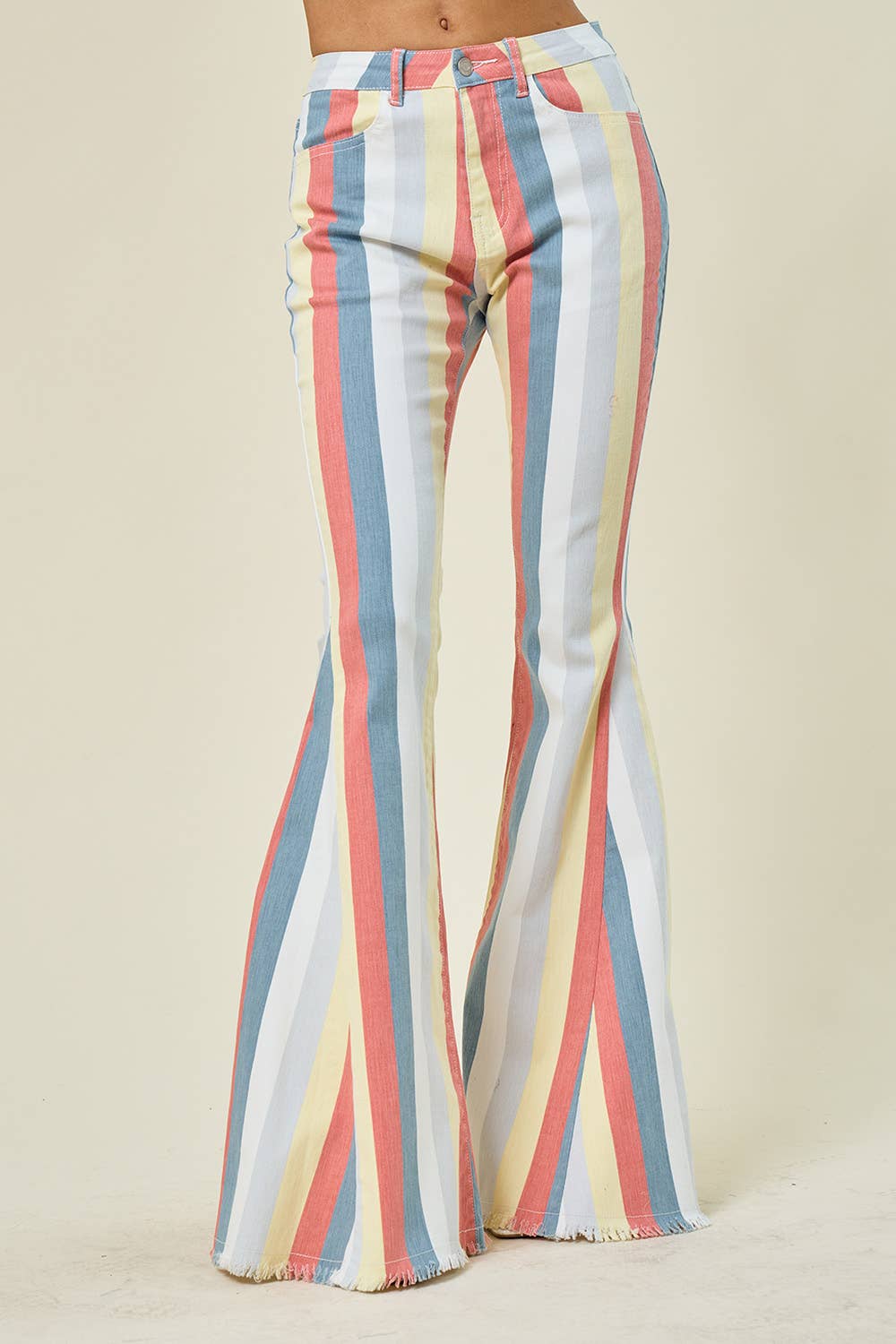 MULTI STRIPE DENIM BELLBOTTOM JEANS -TERRA MULTI 1003: MED