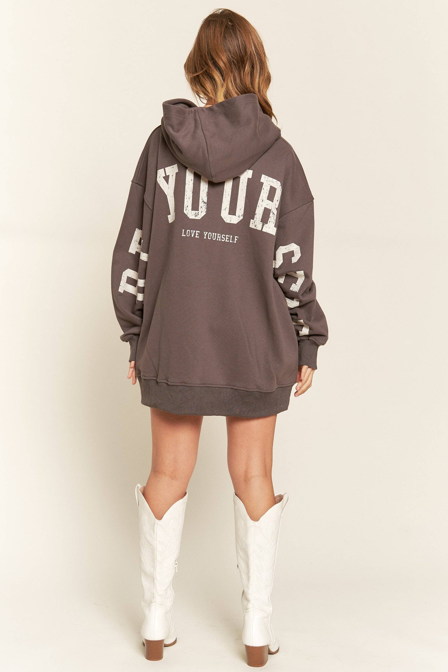 BE YOURSELF HOODIE SWEATER - JJT6145: ASH BLACK / S/M