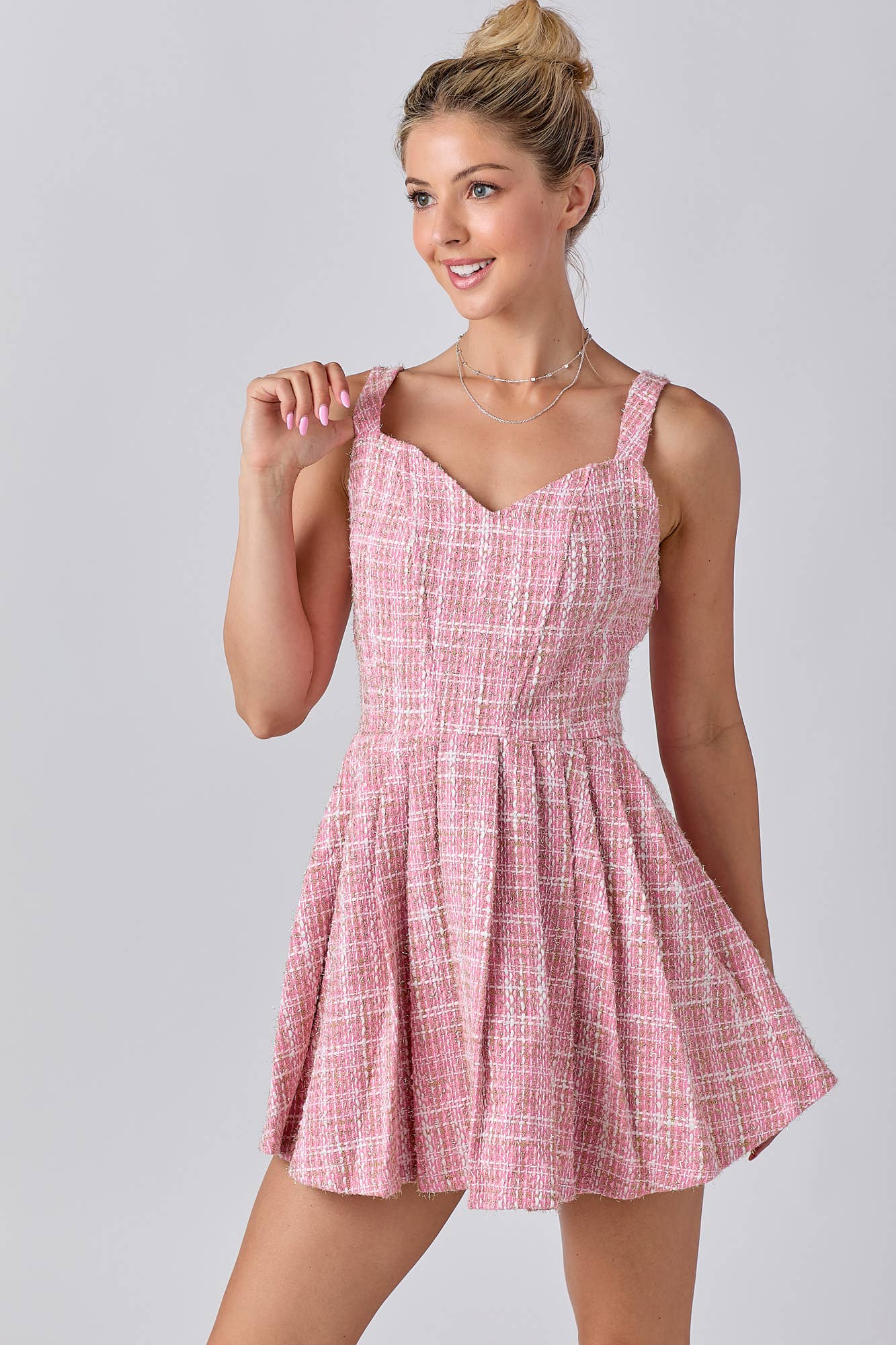 Tweed Fabric With Lurex Skort Style Romper: BLACK / M