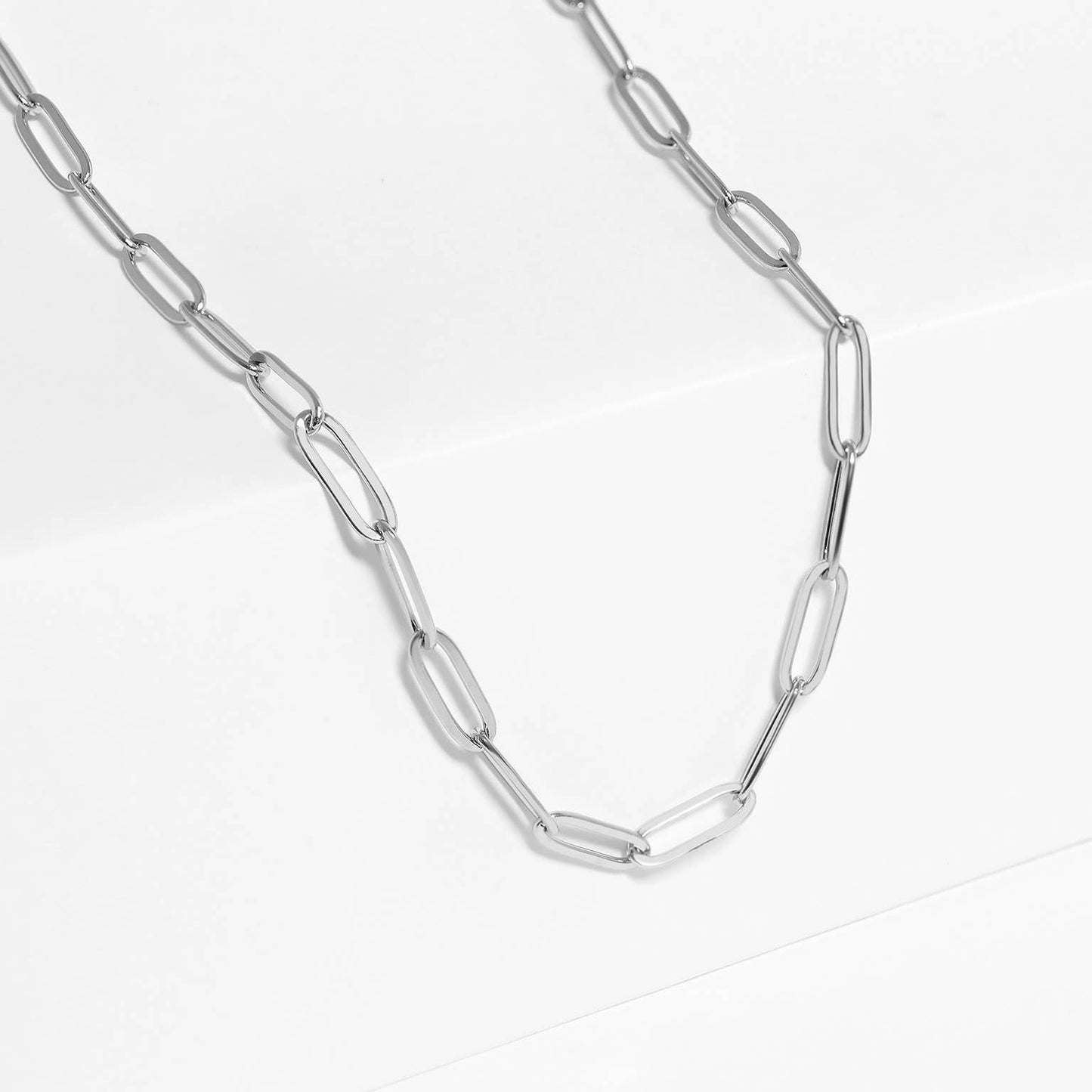 Stainless Steel Paperclip Chain Necklace: 14+02” / 4mm