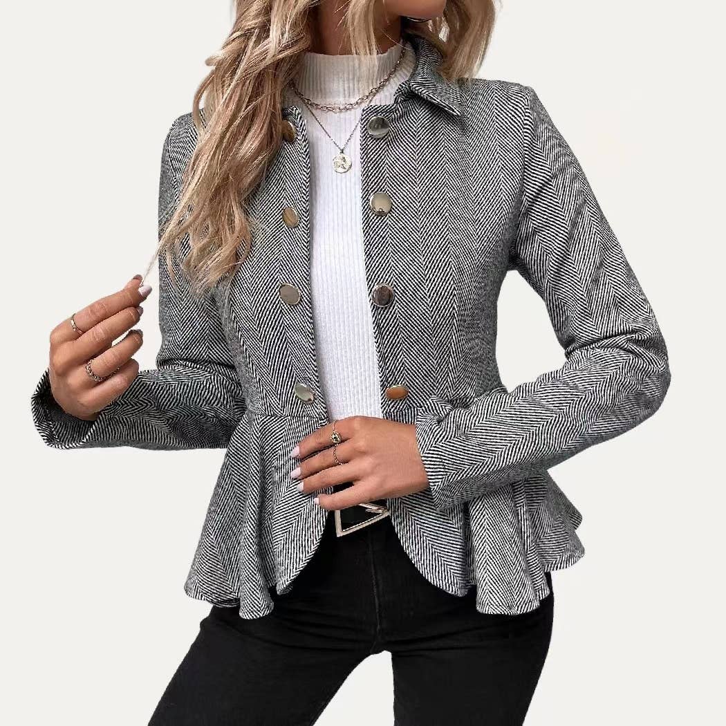 Impressive Claasic Lightweight Collared Long Sleeve Blazer: Khaki / S