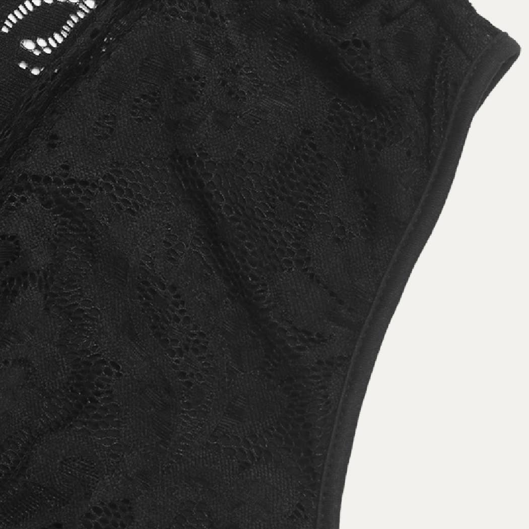 Catch Up Soft Floral Lace Sheer Sleeveless Bodysuit: Black / L