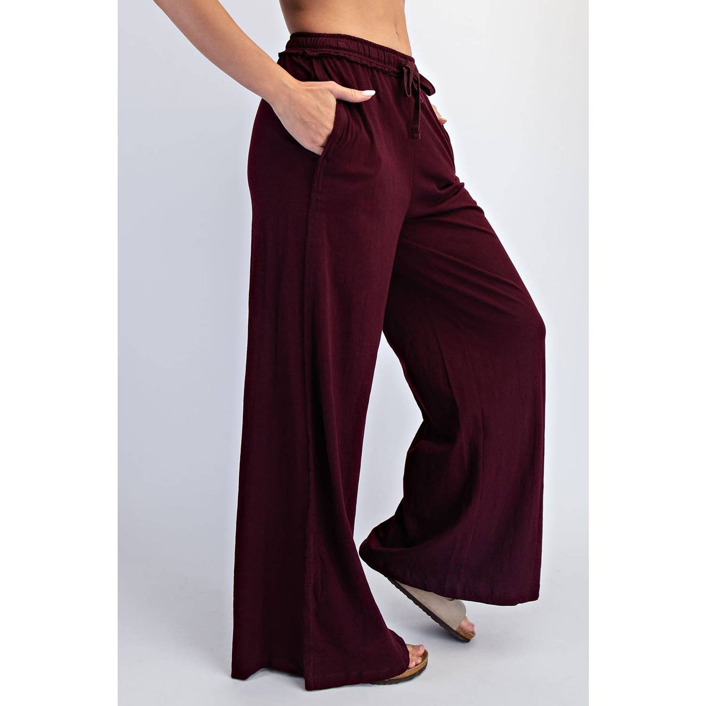 COTTON SLUB LOUNGING WIDE PANT: Espresso