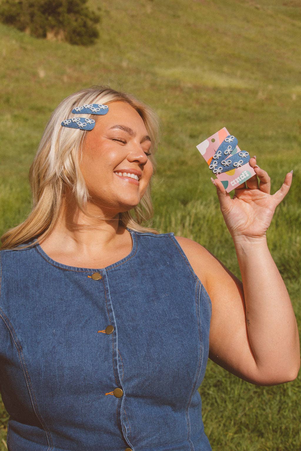 Denim Bows Snap Clips 2-pack