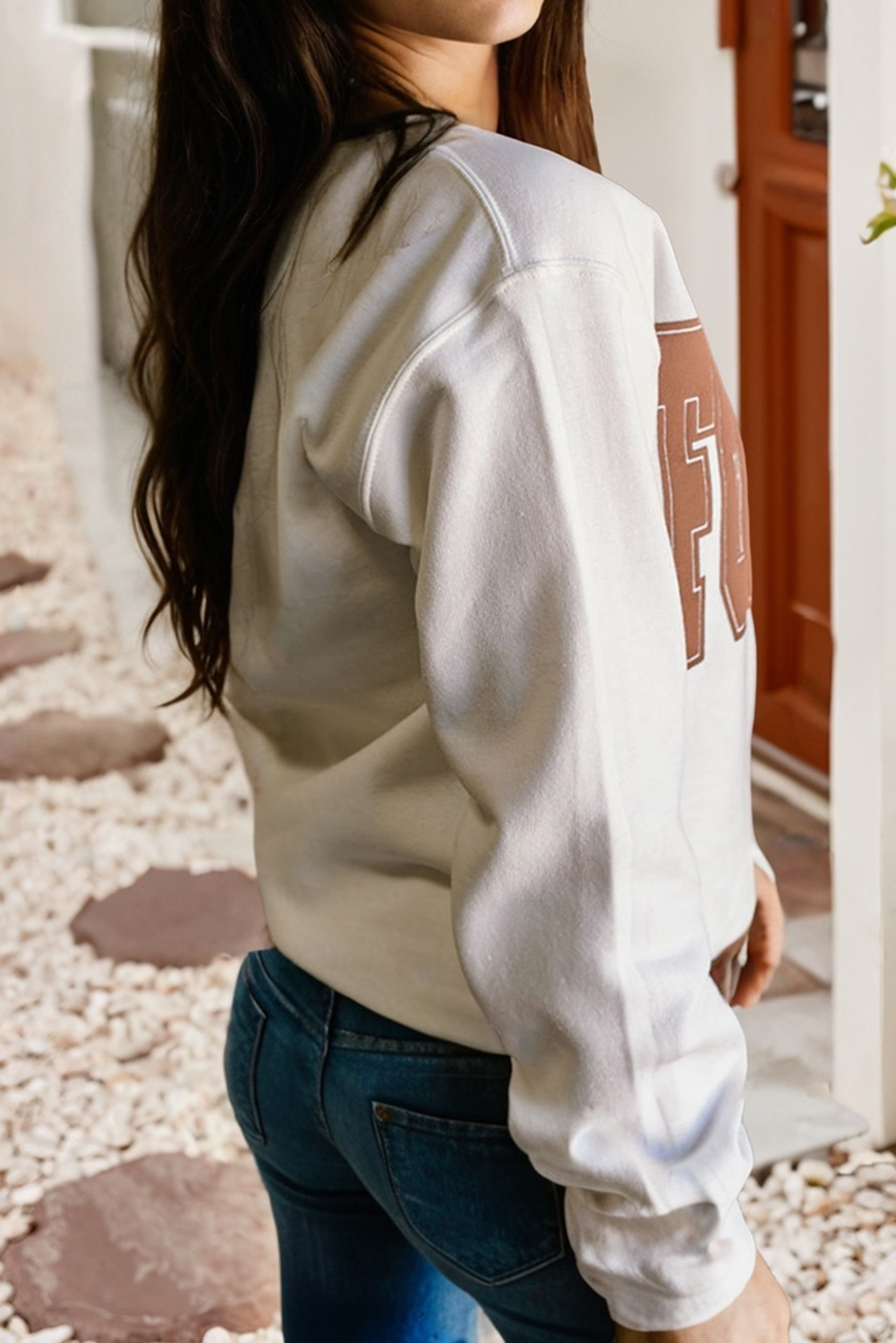 LDC FOOTBALL 3D Letter Graphic Crew Neck Sweatshirt: White / XL