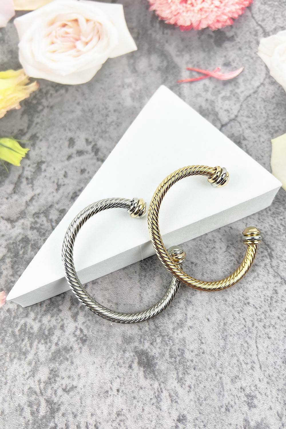 TWISTED CABLE WIRE OPEN CUFF BANGLE BRACELET: Gold / ONE(6)