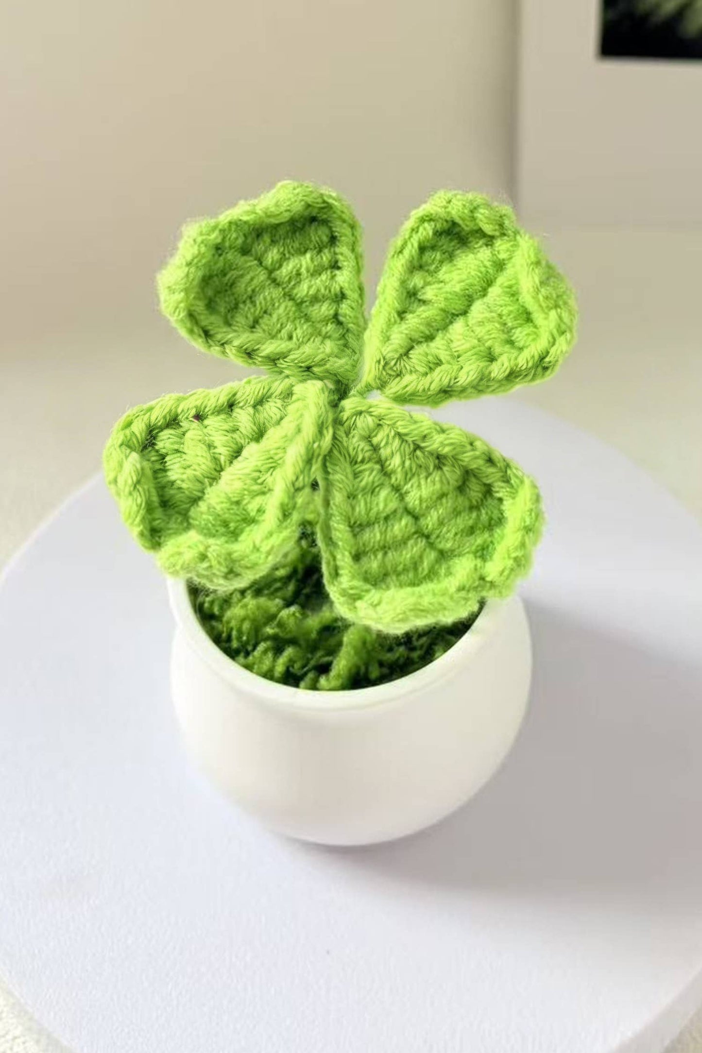 Handmade Crochet Four Leaf Clover Potted Plant Decoration: Light Green / ONE SIZE