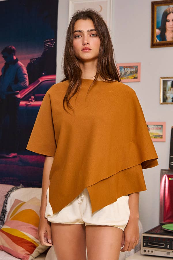 IT2115 Asymmetric & Crossover Hemline Poncho Top: Ivory / S-M-L (2-2-2)