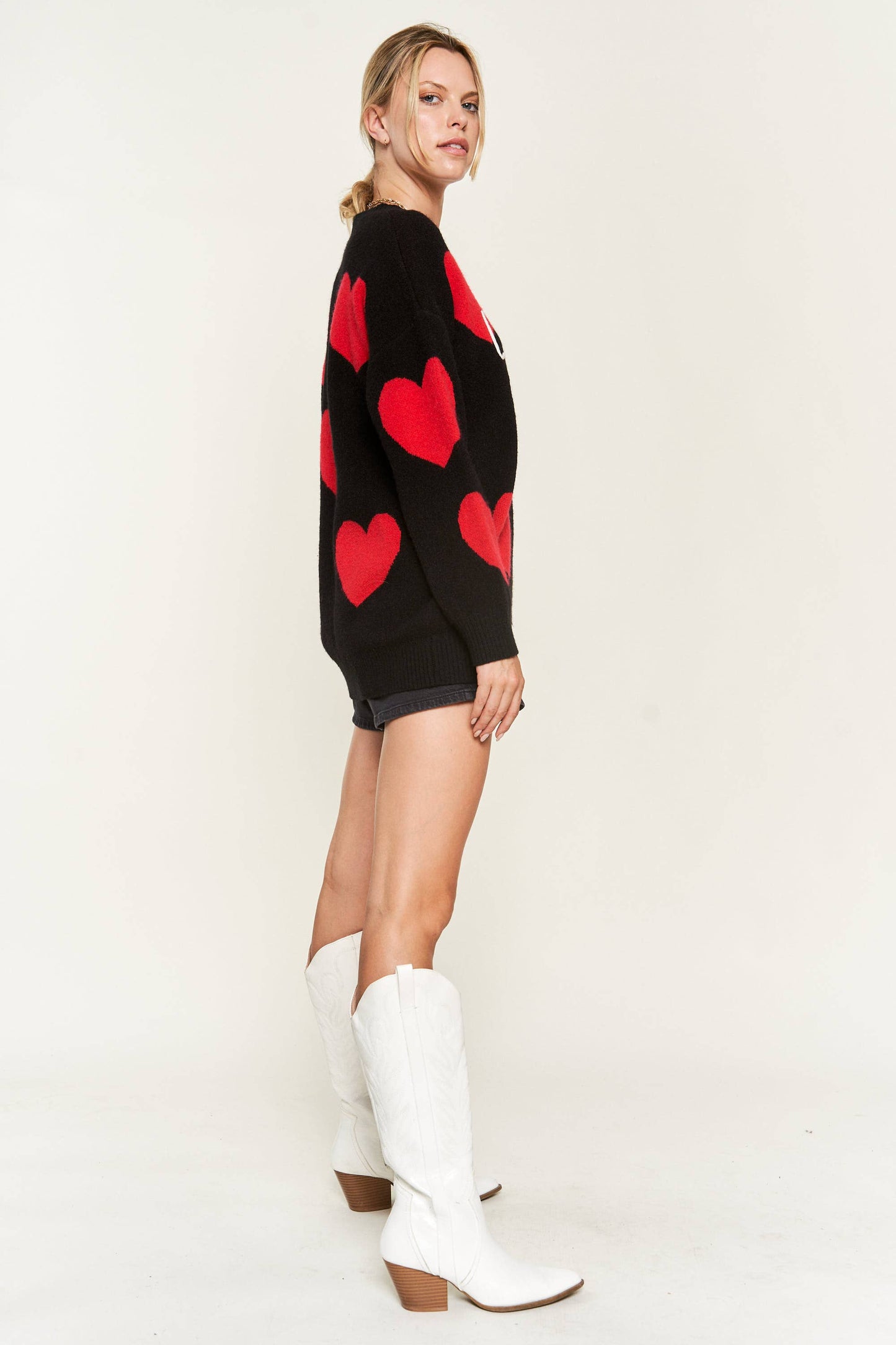 VALENTINE'S HEART PRINT OVERSIZED SWEATER: L/XL