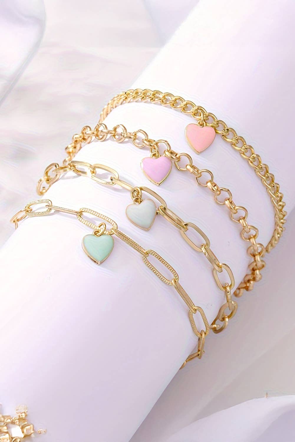 LDC Heart Charm Multi Layer Adjustable Chain Bracelet: Gold
