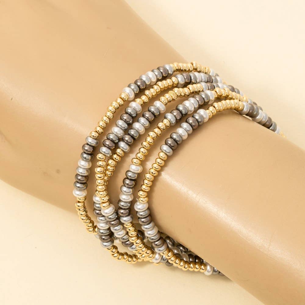 Acrylic Pearl And Metallic Beaded Bracelet Set: GGM