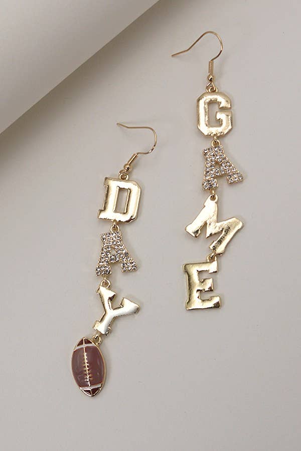GAME DAY FOOT BALL RHINESTONE GOLD DROP EARRINGS | 80E2543: Gold