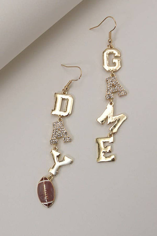 GAME DAY FOOT BALL RHINESTONE GOLD DROP EARRINGS | 80E2543: Gold