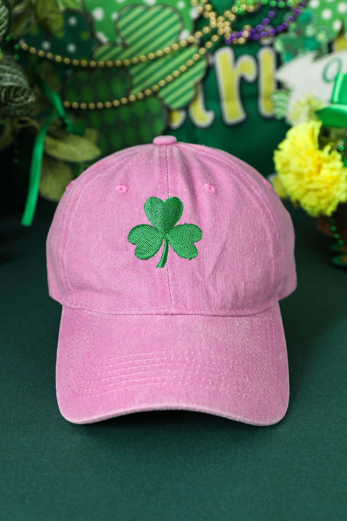Clover Embroidered Baseball Cap Casual Headwear: Pink / ONE SIZE