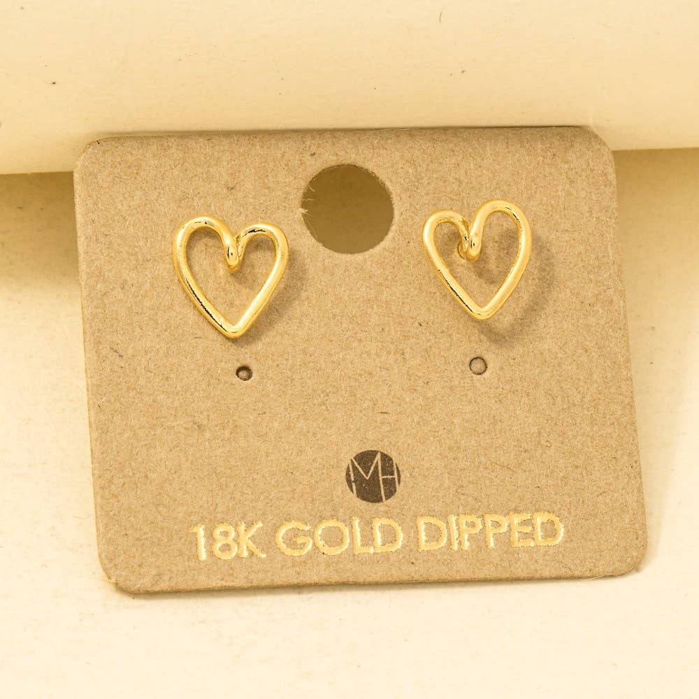 Gold Dipped Wire Heart Stud Earrings: G