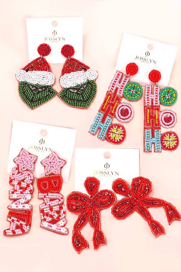 CHRISTMAS HOLIDAY GRINCH SEED BEAD EARRINGS | 91E9927: Green